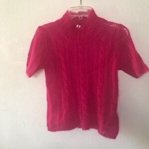Fuchsia hot pink Mohair blend knit mock neck sweater